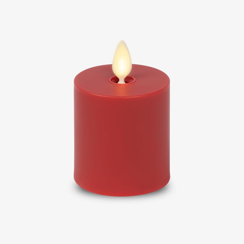 LUMINARA Outdoor Votive Flameless LED Candle, Cherry Red 2" x 3.2", Moving Flame Battery Operated Timer Remote Ready IPX4 Matte Plastic Finish - Image 1